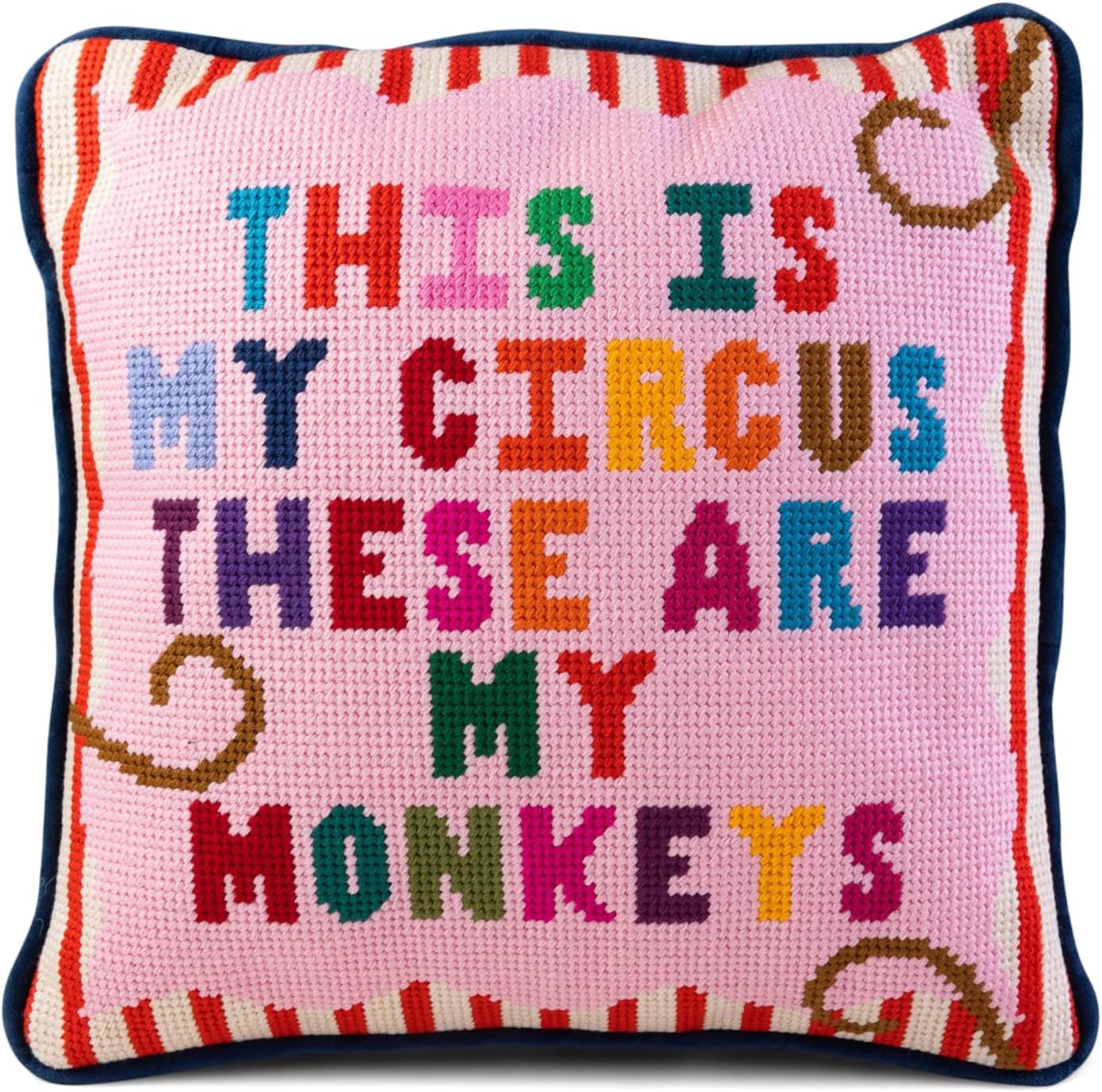 FURBISH Handmade Needlepoint Decorative Throw Pillow - My Circus - 11"x11" - Small Embroidered Designer Pillow for Living Room, Couch, Sofa, Chair & Bed - Eclectic Home Decor