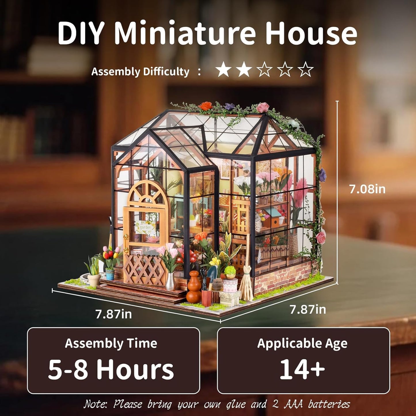 DIY Miniature House Kit, Miniature Kit with LED, Dollhouse Kit for Adults Teen, Mini House Building Kit for Birthday, Jenny Greenhouse
