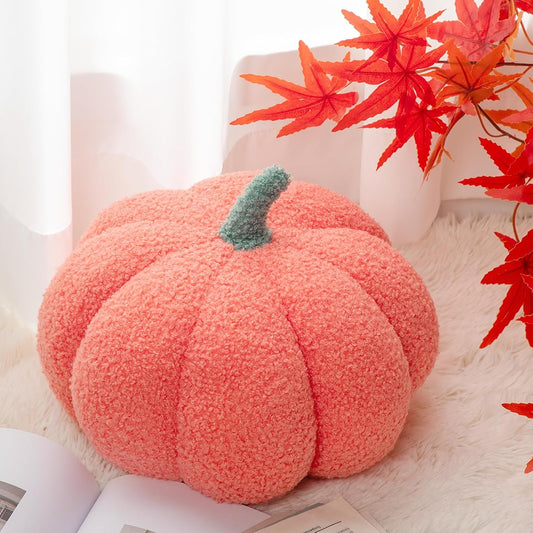 Kajaia 1 Pcs Simulated Pumpkin Pillow Plush 11 x 9.5 Inch 3D Cushion Fall Decorations Stuffed Throw Pillows Toy for Thanksgiving Christmas Halloween Bedroom Sofa Couch Supplies (Pink)