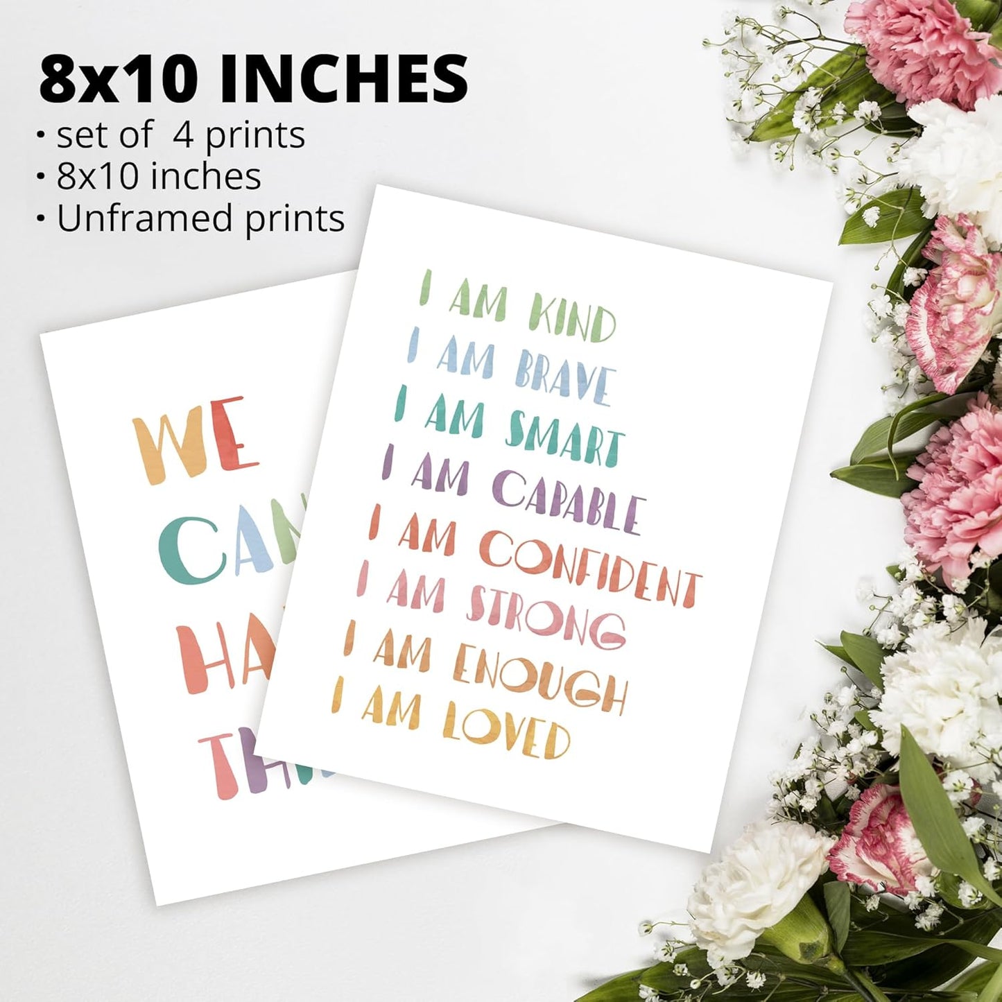I am Kind Brave Smart Affirmations Colorful Sun Sunshine Hearts Poster Prints for Girls Kids Room Playroom Decor,Girl Nursery Decorations Prints Wall Art Unframed 4pcs 8x10inches,Girls Kids Gifts