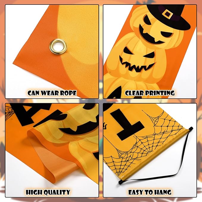 3 Pcs Halloween Cemetery Archway Halloween Cemetery Banners Gothic Outdoor Banners Sign Banner Decorations for Outdoor Party Supplies (Pumpkin)