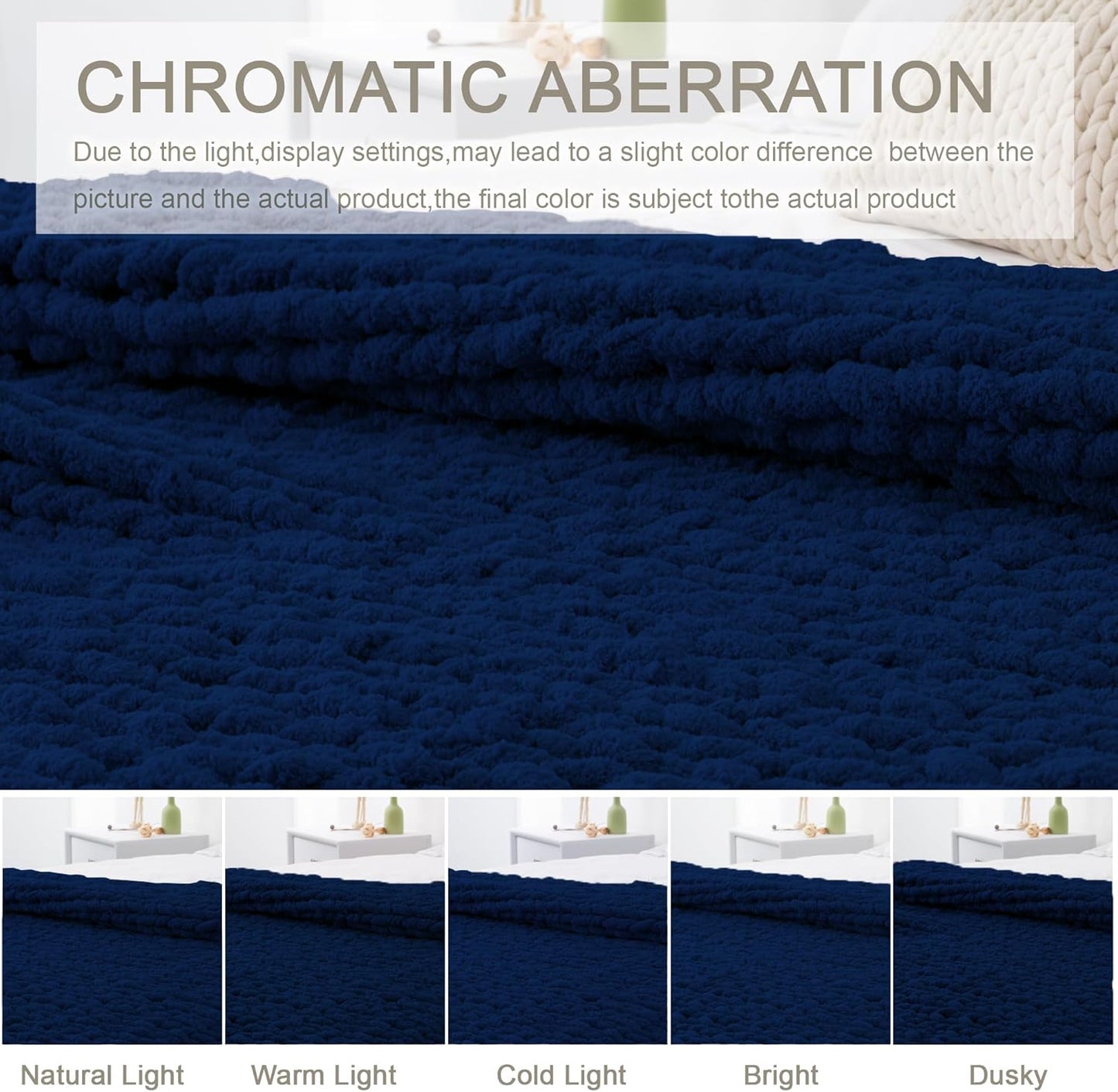 Chunky Knit Throw Blanket 60"X 80", 100% Handmade with Soft Chenille Yarn, 6.7lbs Thick Cable Knitted Blankets, Large Rope Knot Crochet Throws for Couch Sofa Bed Home Decor, Navy Blue