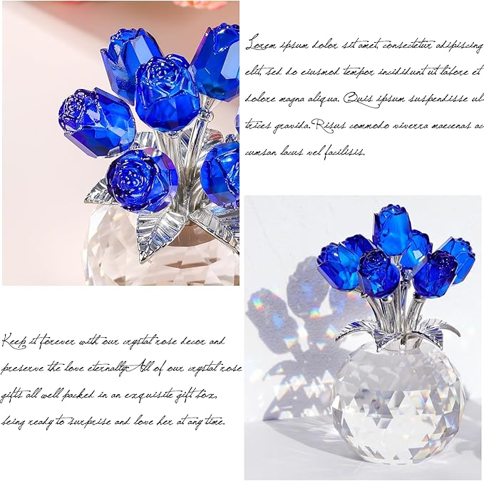 Ornalrist Crystal Rose Figurines Gifts for Wife Her, Romantic Presents for Women on Anniversary Valentine's Day Mother's Day Birthday Christmas, Glass Collectible Rose Floral Home Decor (Blue)