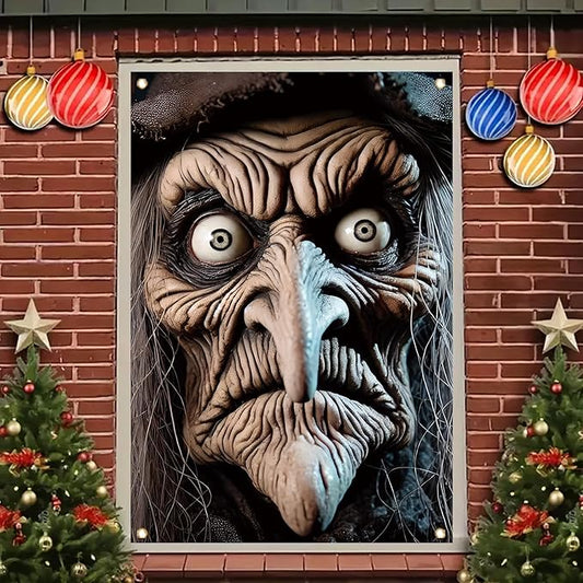 Scary Witch Window Cover Halloween Decoration Window Poster Realistic Creepy Face Haunted House Outdoor Indoor Horror decor for Door Party Supplies Spooky Scene Prop 47x31 Inch