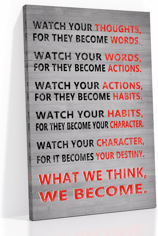 Inspirational Canvas Wall Art Motivational Watch Your Thoughts Entrepreneur Quotes Poster Print Inspiring Painting Picture Artwork for Modern Home Bathroom Classroom Ready to Hang [12''Wx18''H]