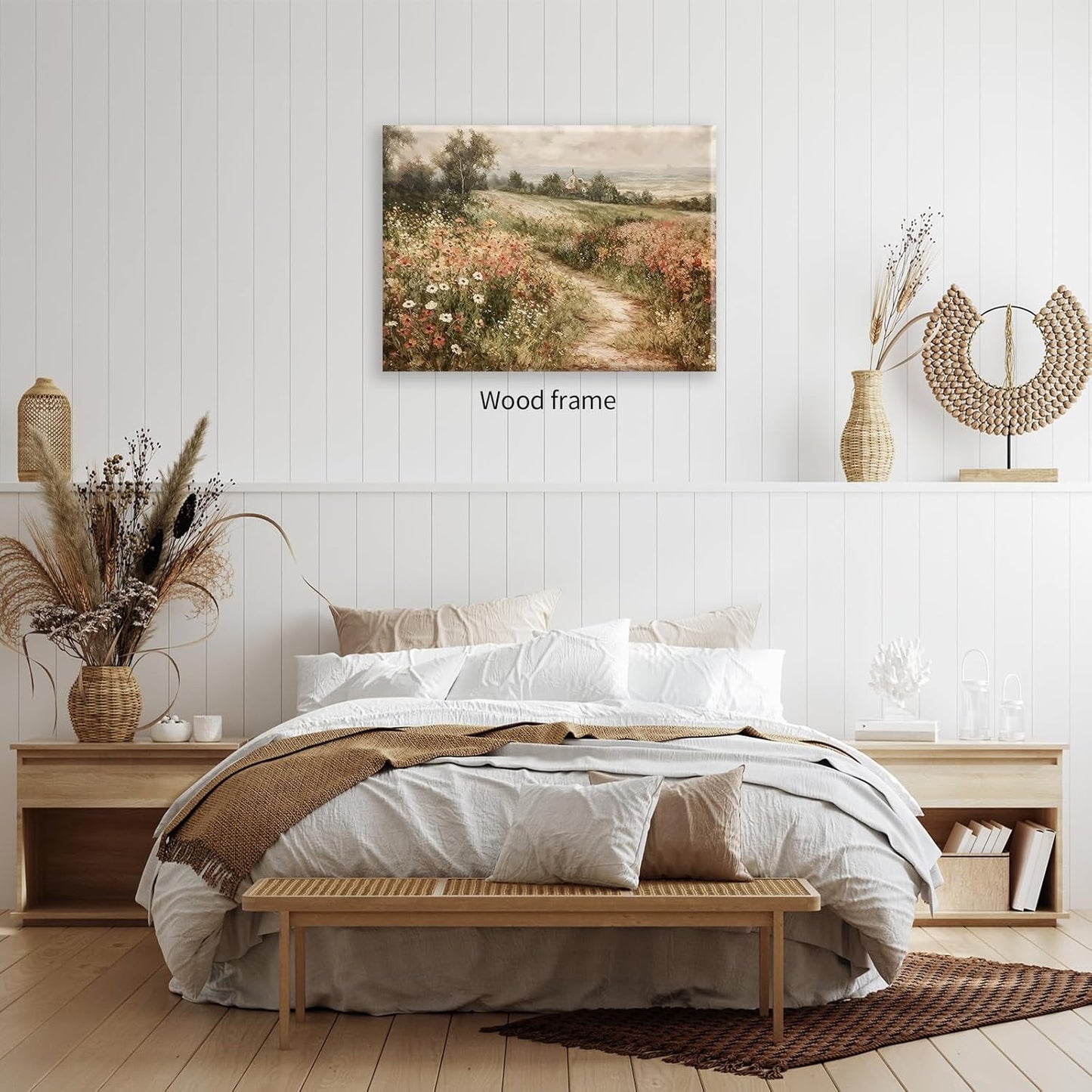 Landscape Wildflower Wall Art Nature Botanical Floral Posters Retro Cottagecore Plant Paintings Canvas Prints 16x24 inch Framed for Farmhouse Living Room Wall Decor