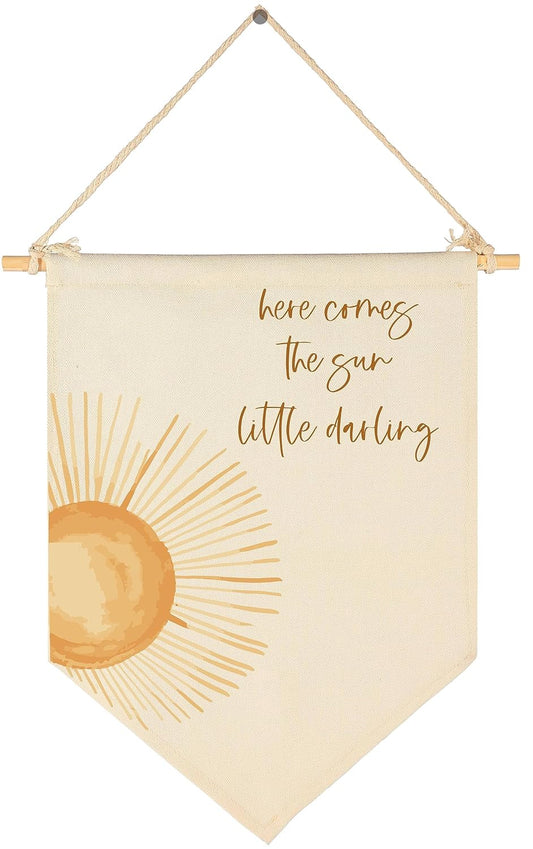 Here Comes the Sun,Little Darling-Sunshine Decor-Baby Flag Presents Shower-Flag Decor Gifts for Baby Boys Girls Kids-Banner Wall Sign Gifts for Nursery Kids Room Playroom Bedroom Front Door