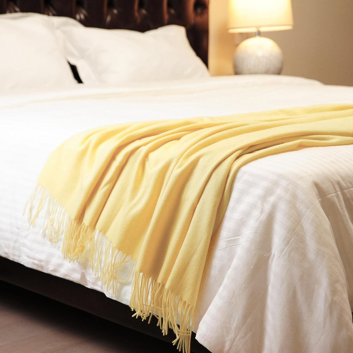 CUDDLE DREAMS Premium Cashmere Throw Blanket with Fringe, Luxuriously Soft (Yellow)