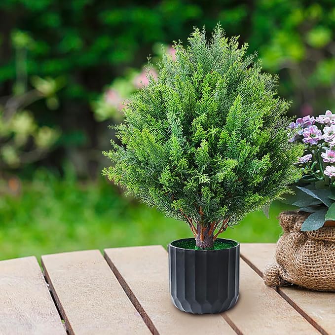 18 Inch Artificial Shrubs Topiary 2 Pack, Plush Verdant Foliage Anti-UV Artificial Trees for Indoor Planters Home Decor