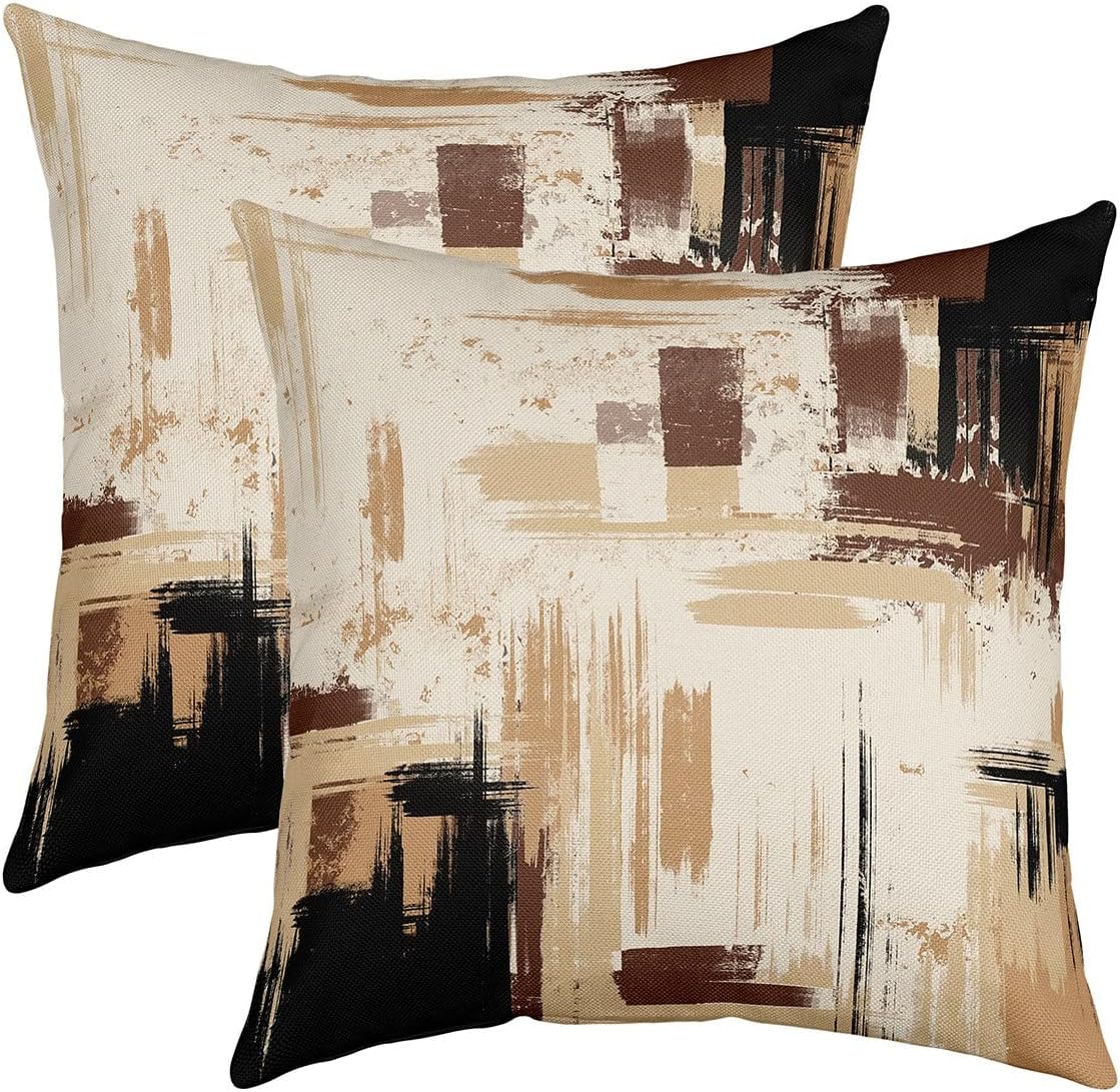 Feelyou Abstract Pillow Covers 18x18 Set of 2 Modern Abstract Art Decorative Throw Pillow Covers Cases Home Decor Brown Grey Black Cushion Case for Couch Sofa Outdoor