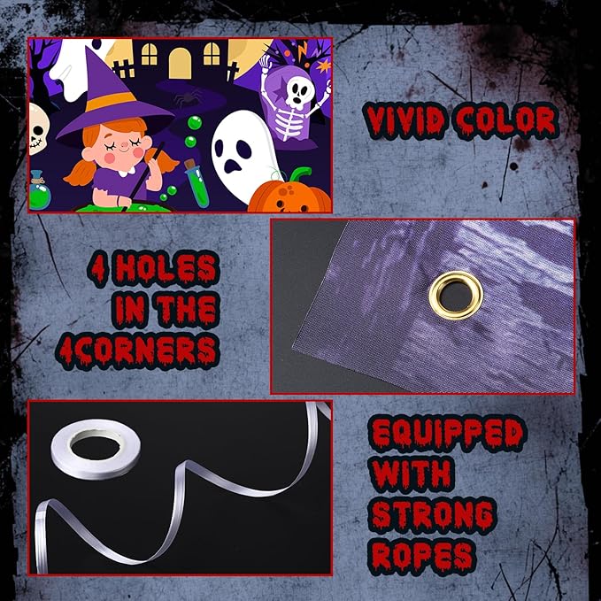 Tioncy 3 Pcs Halloween Window Door Covers Decorations Set Halloween Window Curtains Let's Get Spooky Trick or Treat Skull Pumpkin Ghost Castle Pattern Banner Porch Indoor Outdoor Decoration