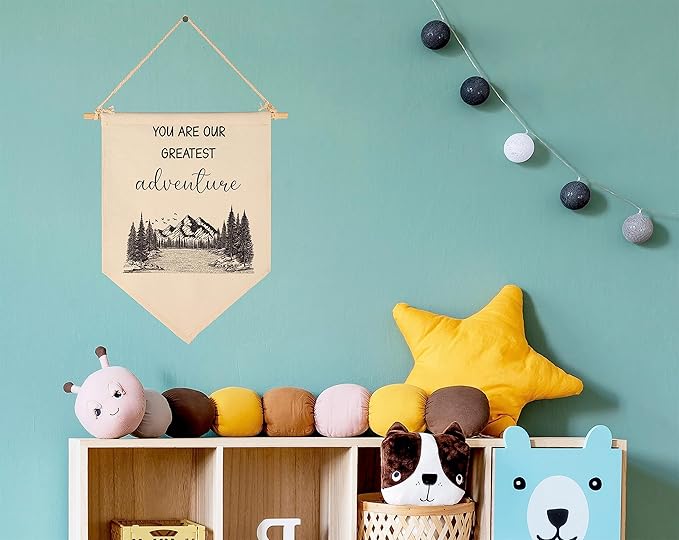You Are Our Greatest Adventure-Mountain Woodland Adventure Nursery Wall Art-Flag Decor Gifts for Boys Girls Kids-Banner Wall Sign Gifts for Nursery,Baby Room,Reading Room,Playroom Bedroom,Front Door
