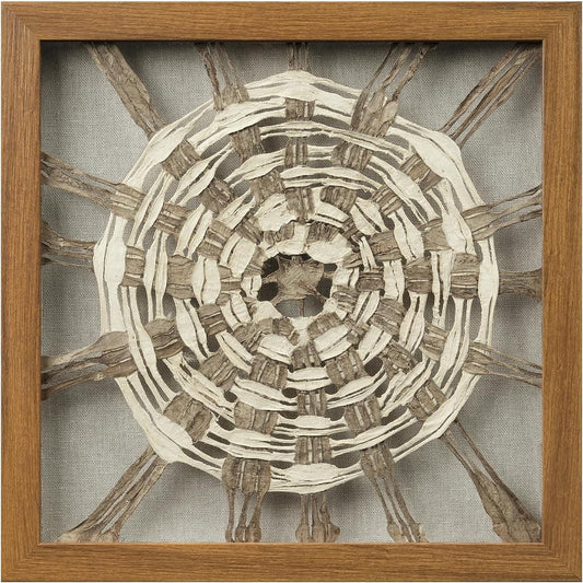 FOLKOR Framed Wall Art for Modern Home Office Apartment, 12" 3D Starburst Shadow Box Wall Accent for Rustic Farmhouse Living Room Bedroom Classroom, Natural Geometric Hanging Artwork Panel