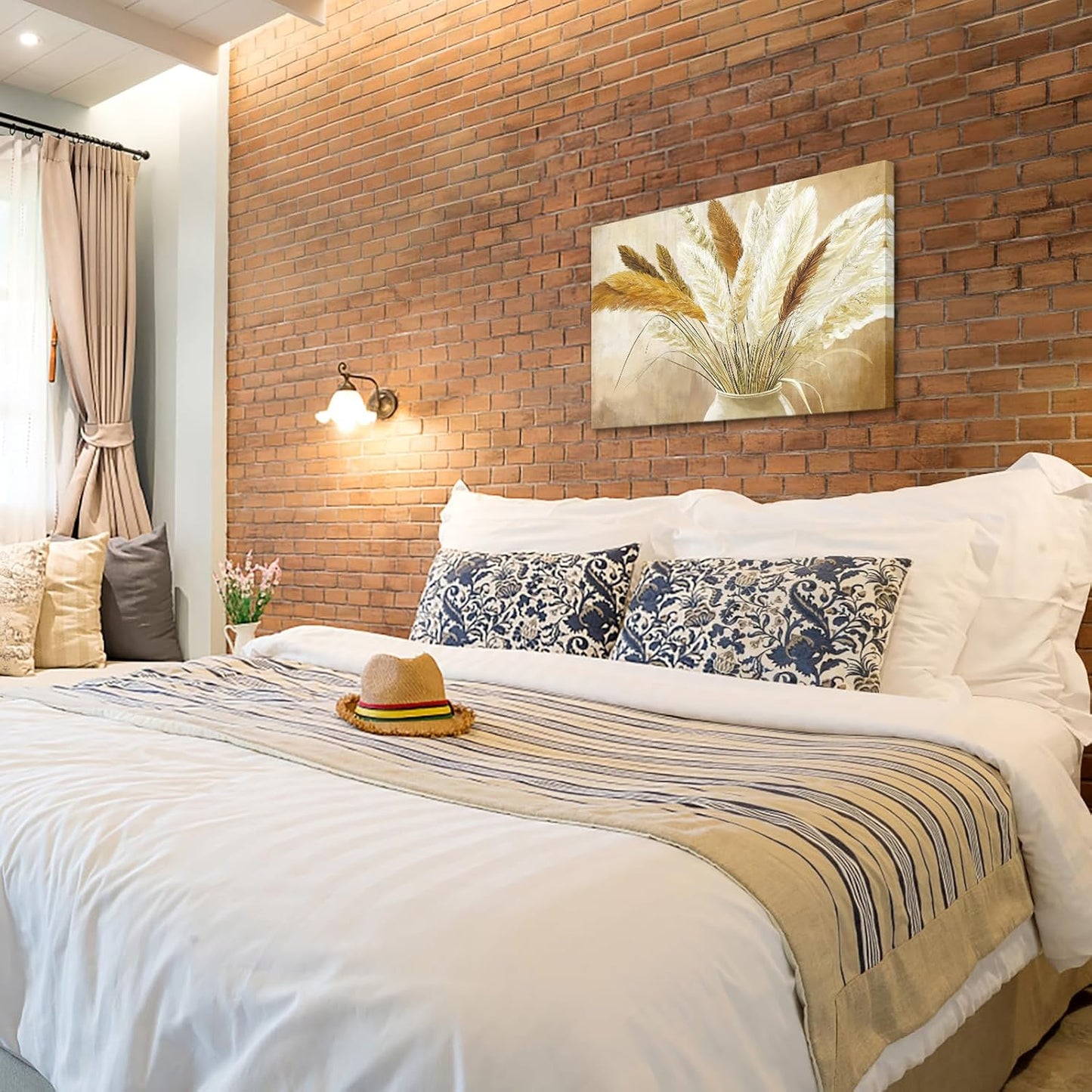 KREATIVE ARTS Vintage Pampas Grass Wall Art 24x36 Inch Boho Botanical Dried Flower Canvsa Print Neutral Beige Wall Decor for Living Room Bedroom Farmhouse Entryway Rustic Home Artwork Ready to Hang