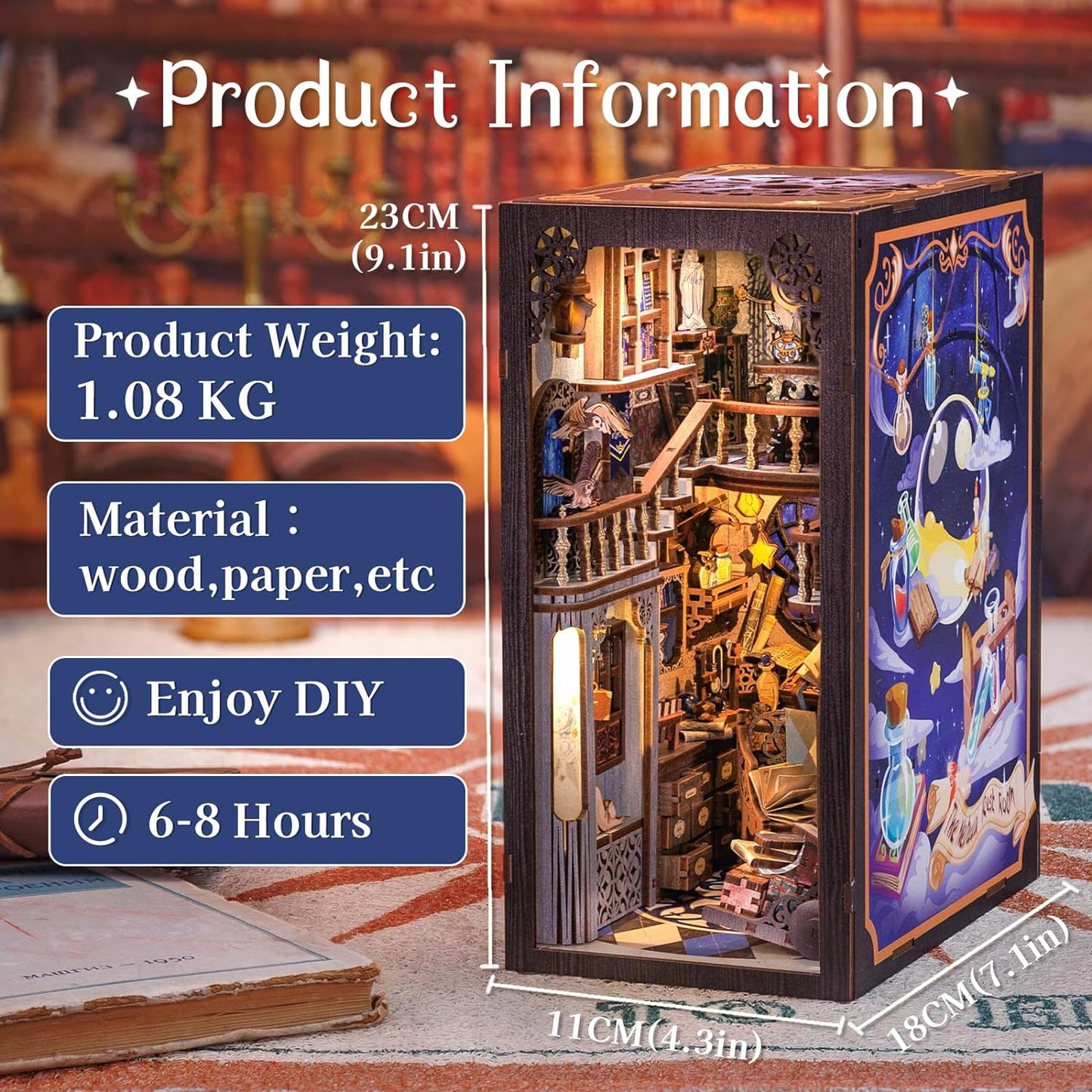 Cutefun Book Nook Kit for Adults, DIY Miniature House Dollhouse Kit for Adults and Teens, 3D Wooden Puzzle Booknook Bookshelf Insert Decor Gifts (Nebula Common Room)