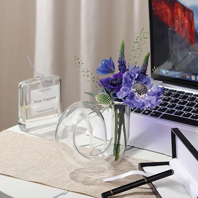 Joeyan Handmade Small Glass Flower Vase,Decorative Geometric Glass Bud Vase for Modern Home Centerpieces Living Room Office,4.72" Abstract Clear Vase for Single Flower and Dry Flowers