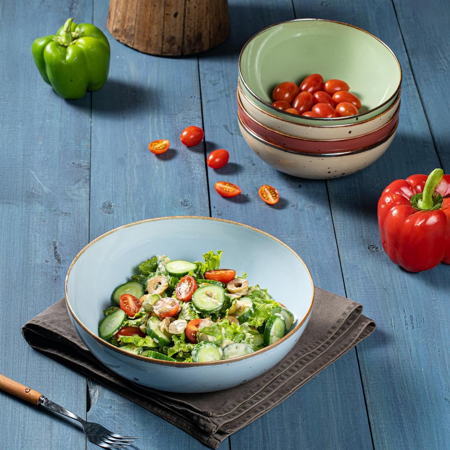 Esfour Round Porcelain Bowls - 20 Ounce - Set of 6 - Microwave, Oven, Dishwasher-Safe, Scratch Resistant, Porcelain Durable Small Dishes Bowls for Cereal, Salad, Pasta, Soup Dessert - Assorted Vivid