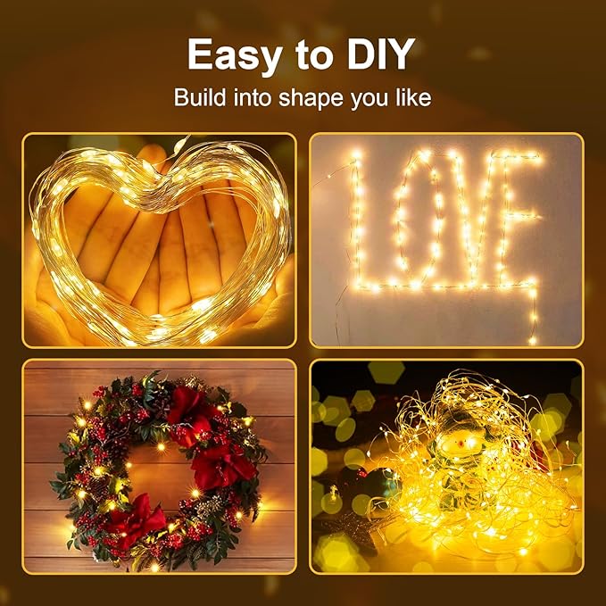 ZGWJ USB Fairy Lights Battery Powered Dual Power with Remote Timer, 2 Pack 50 LED 16FT Twinkle String Lights 8 Modes Waterproof for Bedroom,Halloween,Christmas,Parties Wedding Decoration Warm White