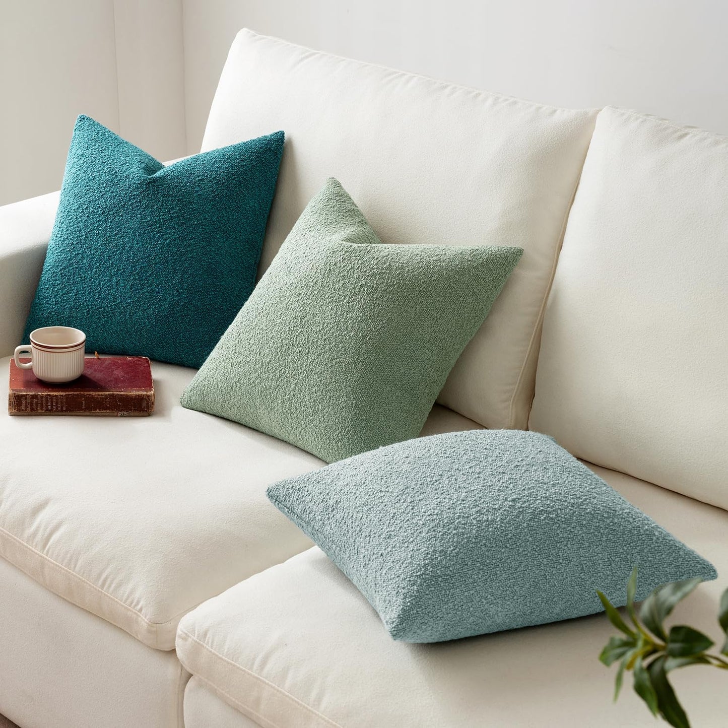 MIULEE 20x20 Inch Decorative Pillow Covers for Couch Bed Set of 2 Textured Boucle Neutral Winter Throw Pillows Greyish Green Accent Solid Cushion Pillowcases Sofa Livingroom Home Decor