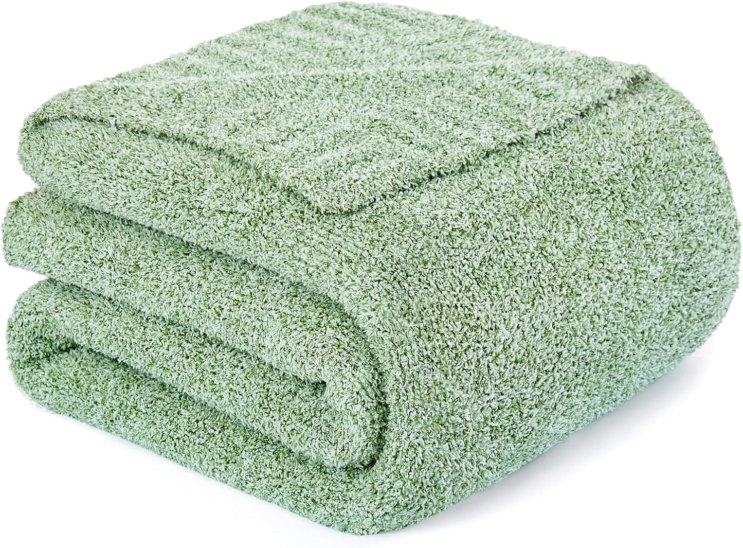 Green Knit Throw Blanket for Couch, Super Soft Plush Feather Yarn, Warm Cozy Lightweight Decorative Knitted Blanket for Sofa, Bed, Picnic & Travel, 50x60 Inches