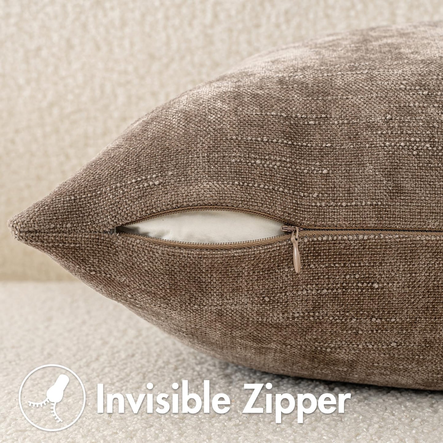 MIULEE 26x26 Inch Euro Sham Chenille Throw Pillows Set of 2 Soft Accent Taupe Grey Neutral Farmhouse Textured Cushion Covers for Bed Sofa Bedroom Living Room