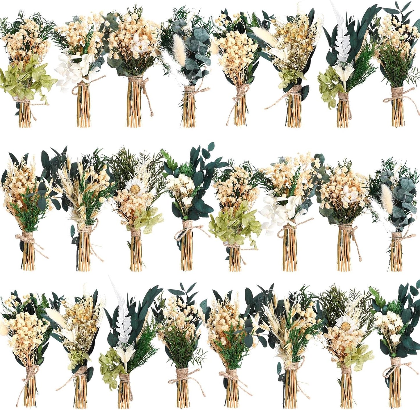 Layhit 24 Pcs Boho Dried Flower Bouquet Mini Wedding Handmade Dry Flowers Decor for Vase Crafts DIY Photo Boutonniere for Men Floral Plant for Bridesmaid Gift Birthday Decor(Greenery)