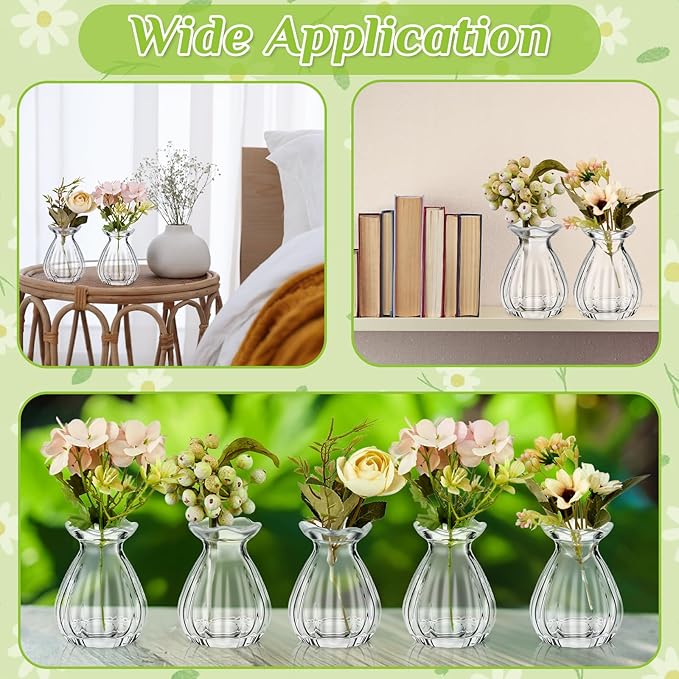 20 Pieces Glass Bud Vases for Centerpieces Bulk Mini Flower Bouquets Vases Small Cute Crystal Ribbed Clear Glass Bud in Bulk for Wedding Baby Bridal Shower Table Party Home Decor