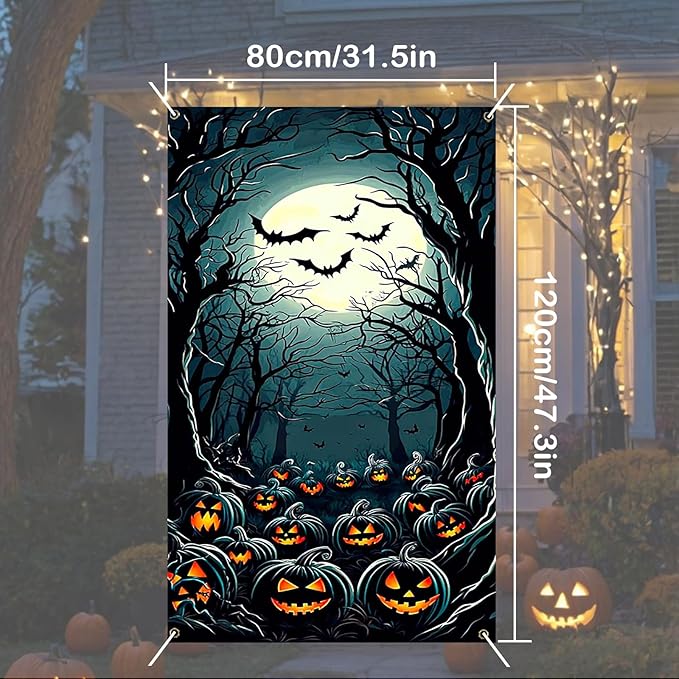 Nuxovilar Halloween Window Decorations, Ghosts in Pumpkin Field Halloween Window Cover for Indoor, Party, Haunted House, 31.5x47.3 Inches