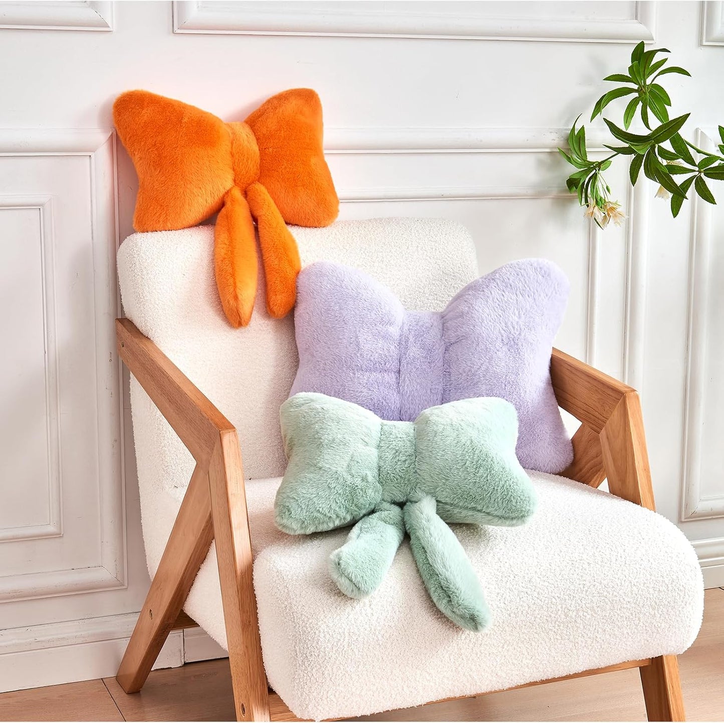 Lavender Bow Pillow, Soft Bow Decorative Pillows with Faux Rabbit Fur, Cute 12" Bow Throw Pillows, Aesthetic Home Decor Bow Shaped Plush Pillow for Bedroom Sofa Couch