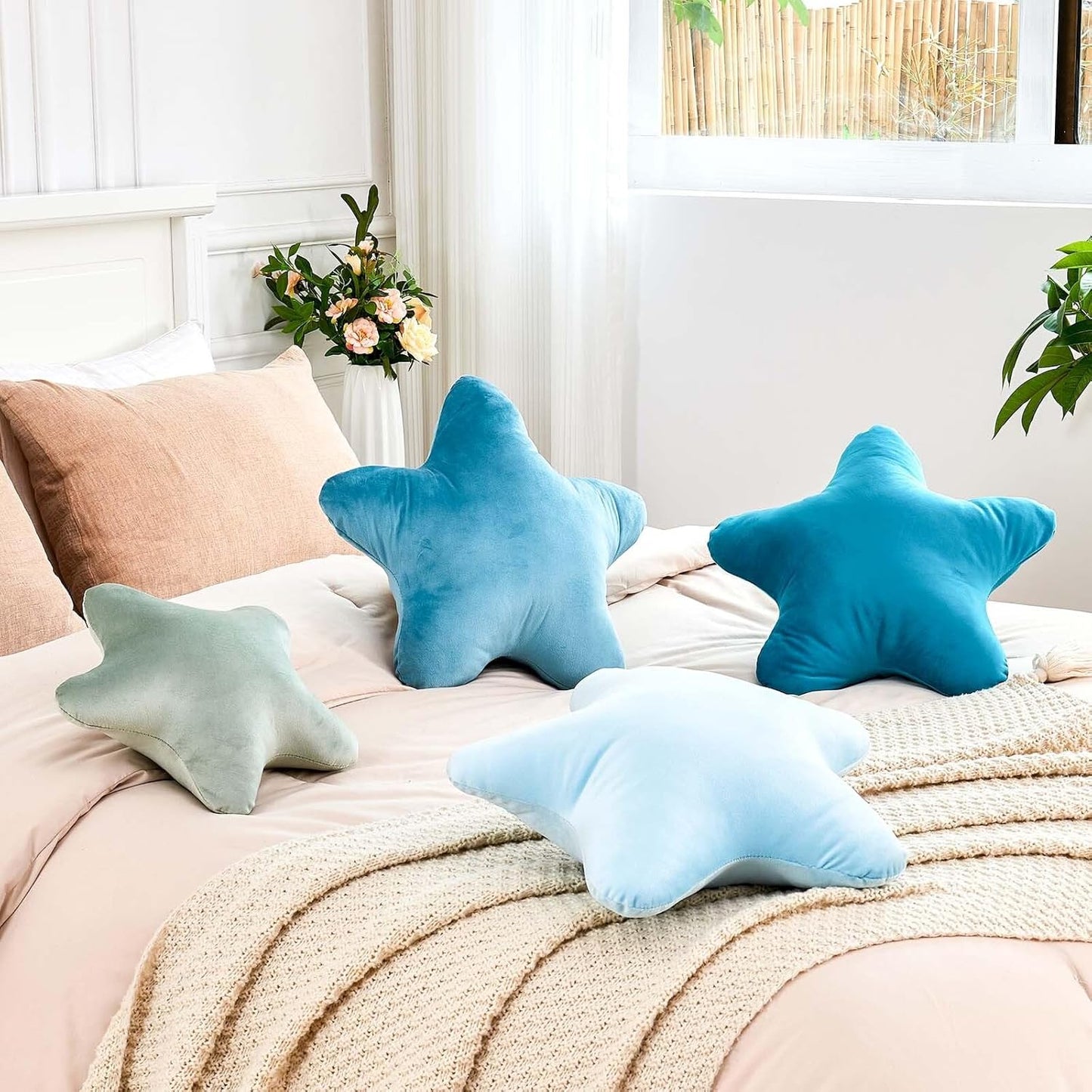 Dusty Blue Star Throw Pillow, Cute Star Pillow Room Decor, Soft 19.6" Star Shaped Decorative Throw Pillow for Bedroom, Star Plush Floor Cushions Pillows