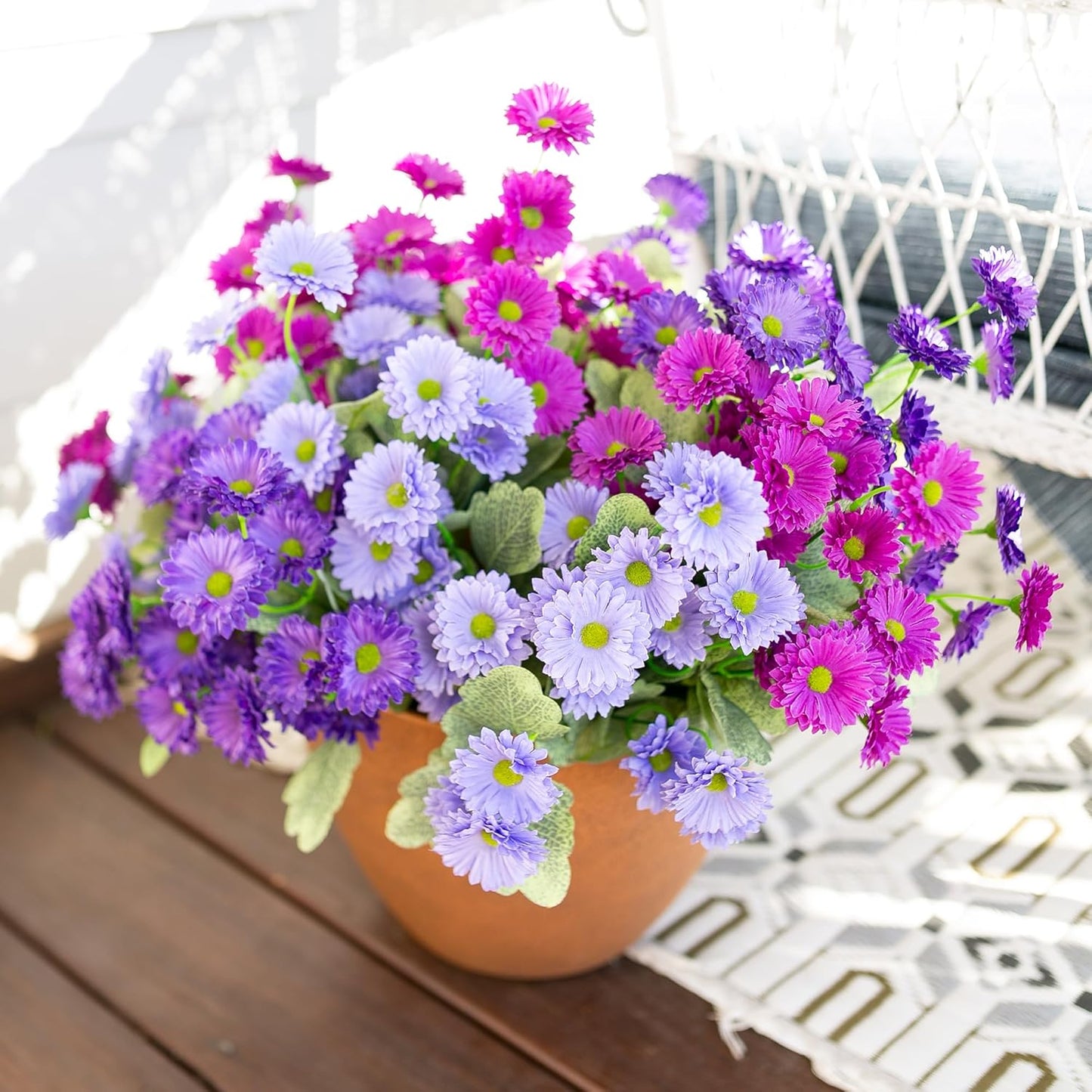 HyeFlora Dahlia Artificial Flowers for Outdoors Decoration, 6 Bundles Fake Mums Faux Flowers Plants Realistic UV Resistant Silk Flowers for Outside Planter Front Door Yard Garden Indoor Home, Mix