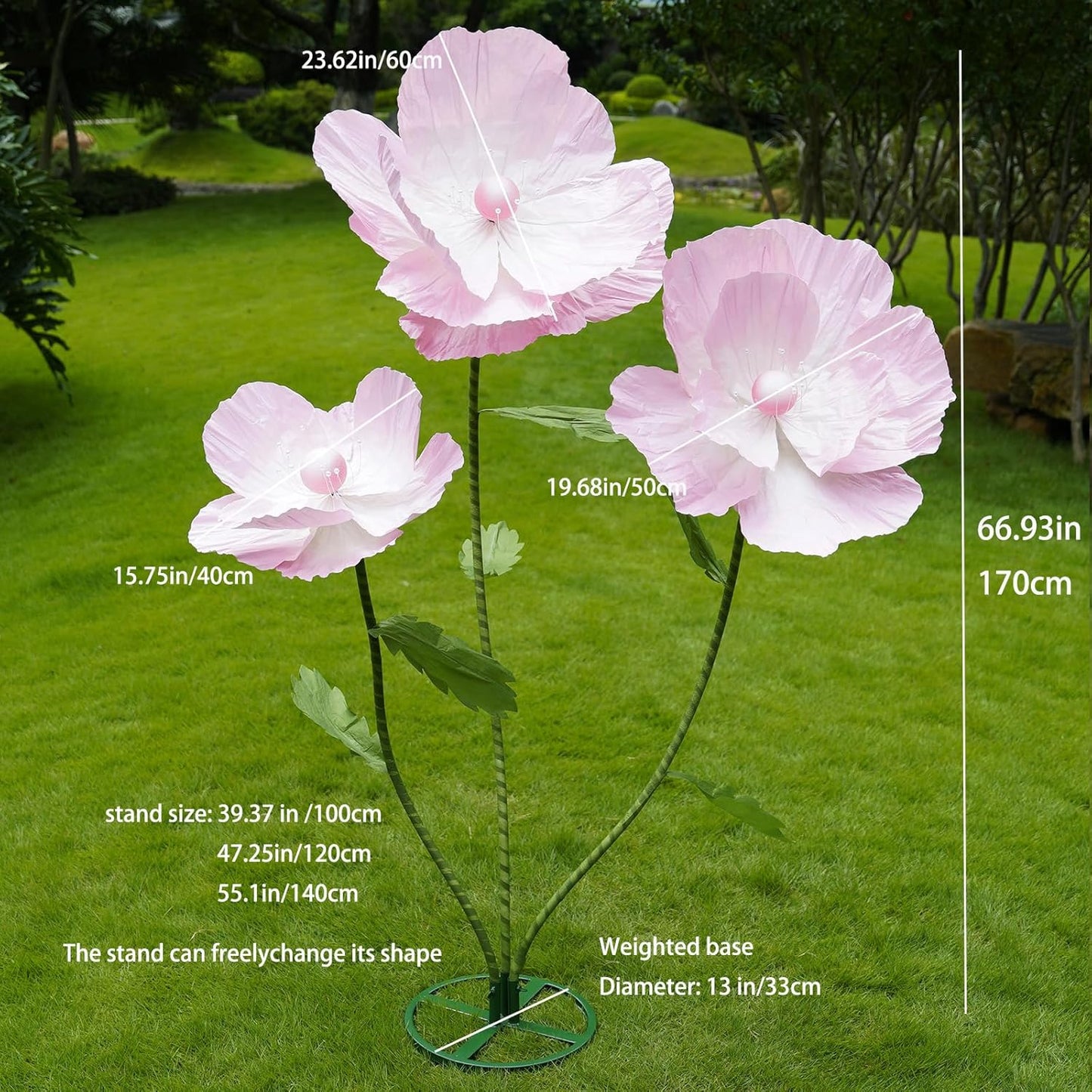 Giant Flowers for Decoration,Large Paper Flowers with Standing Stems and Base,3 pcs Artificial Flowers for Home Decor, Wedding Decorate, Photography Props, Party Banquet (Pink)