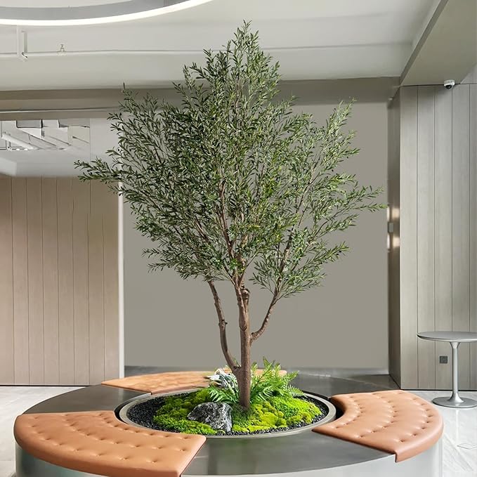 11.5FT Artificial Olive Tree Tall Faux Silk Plant Tall Faux Olive Tree with Natural Wood Trunk & Lifelike Fruits Fake Potted Tree or Home Office Decor