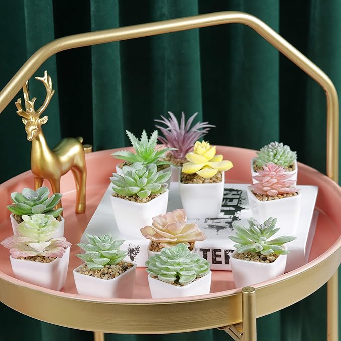 Tiita 24 Set Artificial Faux Succulents in Pots Fake Plants Plastic Arrangement Planter Small Mini Tiny Decoration for Home Office Desk Window Sill Bathroom Bedroom Outdoor Indoor