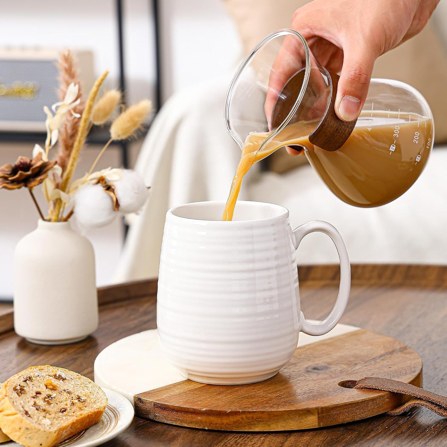 Large Coffee Mugs, Extra Large Ceramic Coffee Mug, 23 oz Handmade Pottery Mug, Big Tea Cups with Handle for Office and Home, Dishwasher and Microwave Safe (White)