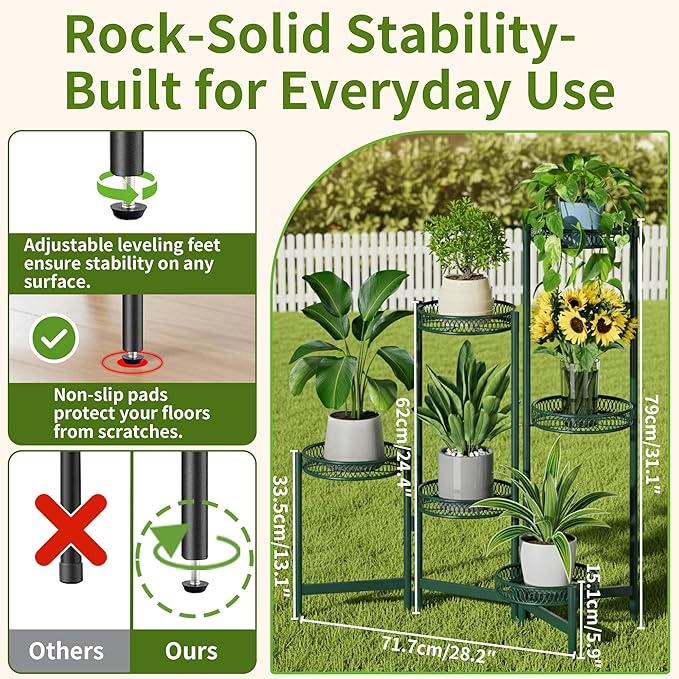 Metal Plant Stands Indoor Outdoor, 6 Tier Plant Stand Corner Plant Shelf, Folding Tall Plant Rack, Heavy Duty Iron Flower Display Holder Stand for Living Room Patio Porch Balcony - GreenFlower