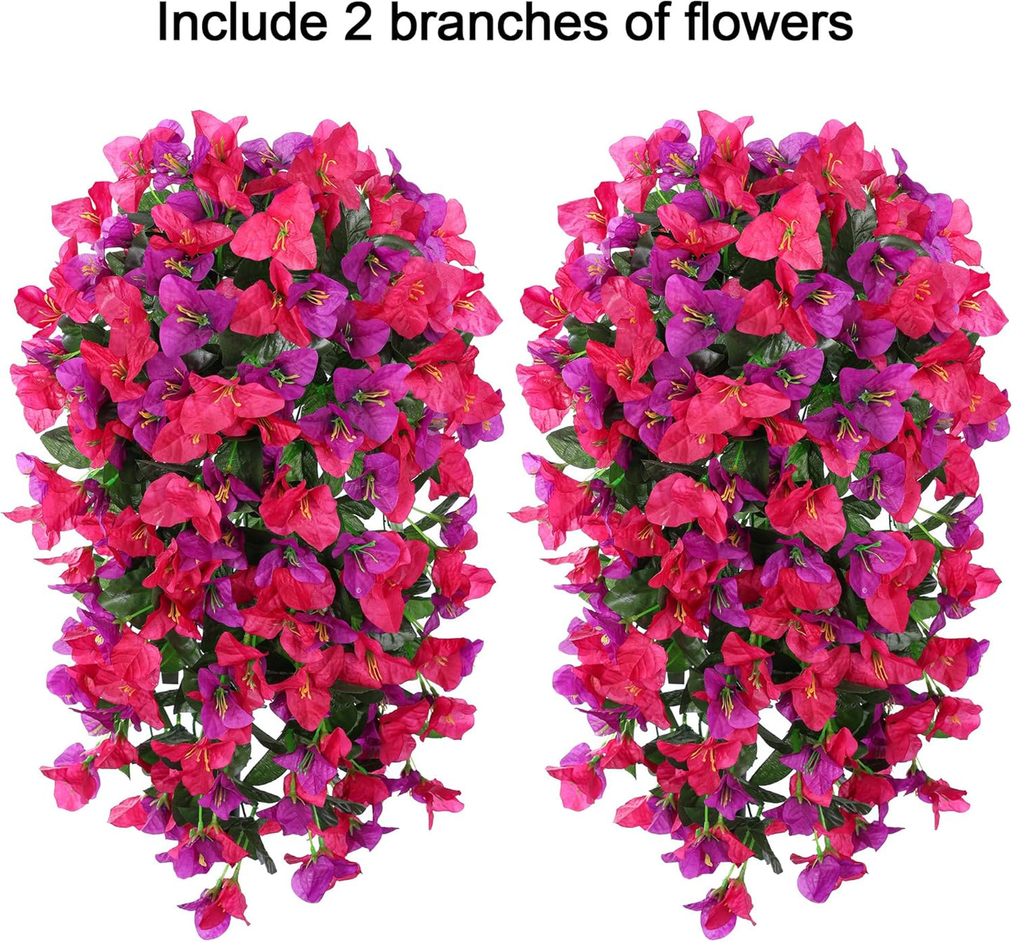 HyeFlora Bougainvillea Artificial Hanging Flowers Plants for Outdoors Decoration, 2pcs Fake Flowers Silk Bougainvillea Vines Realistic UV Resistant Faux Flowers for Outdoor Planters Porch Patio, Mix