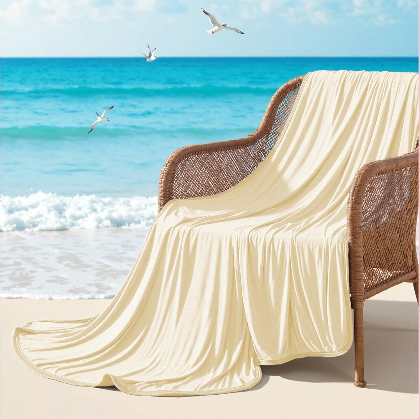 Degrees of Comfort Lightweight Breathable Cooling Blanket for Hot Sleepers- Double Side Summer Thin Cozy Blanket for Adults Kids, Oeko-TEX 100% Certified(Beige, 50"x70")