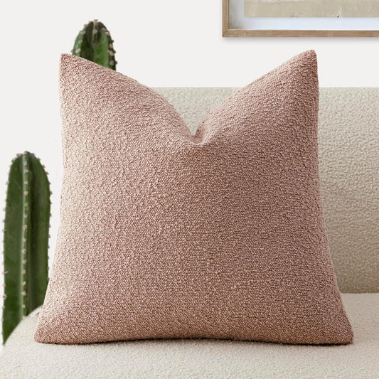 Foindtower Decorative Textured Boucle Throw Pillow Covers Accent Solid Pillow Cases Neutral Soft Cozy Couch Cushion Case for Chair Sofa Bedroom Living Room Home Decor 18x18 Inch,1PC,Light Pink