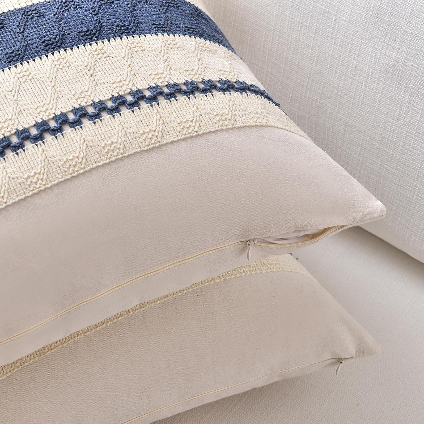 Fancy Homi Set of 2 Dusty Blue Vintage Lumbar Decorative Throw Pillow Covers 12x20 Inch for Couch Bed Sofa Chair Bedroom, Rustic Retro Square Cushion Case, Modern Farmhouse Boho Living Room Decor