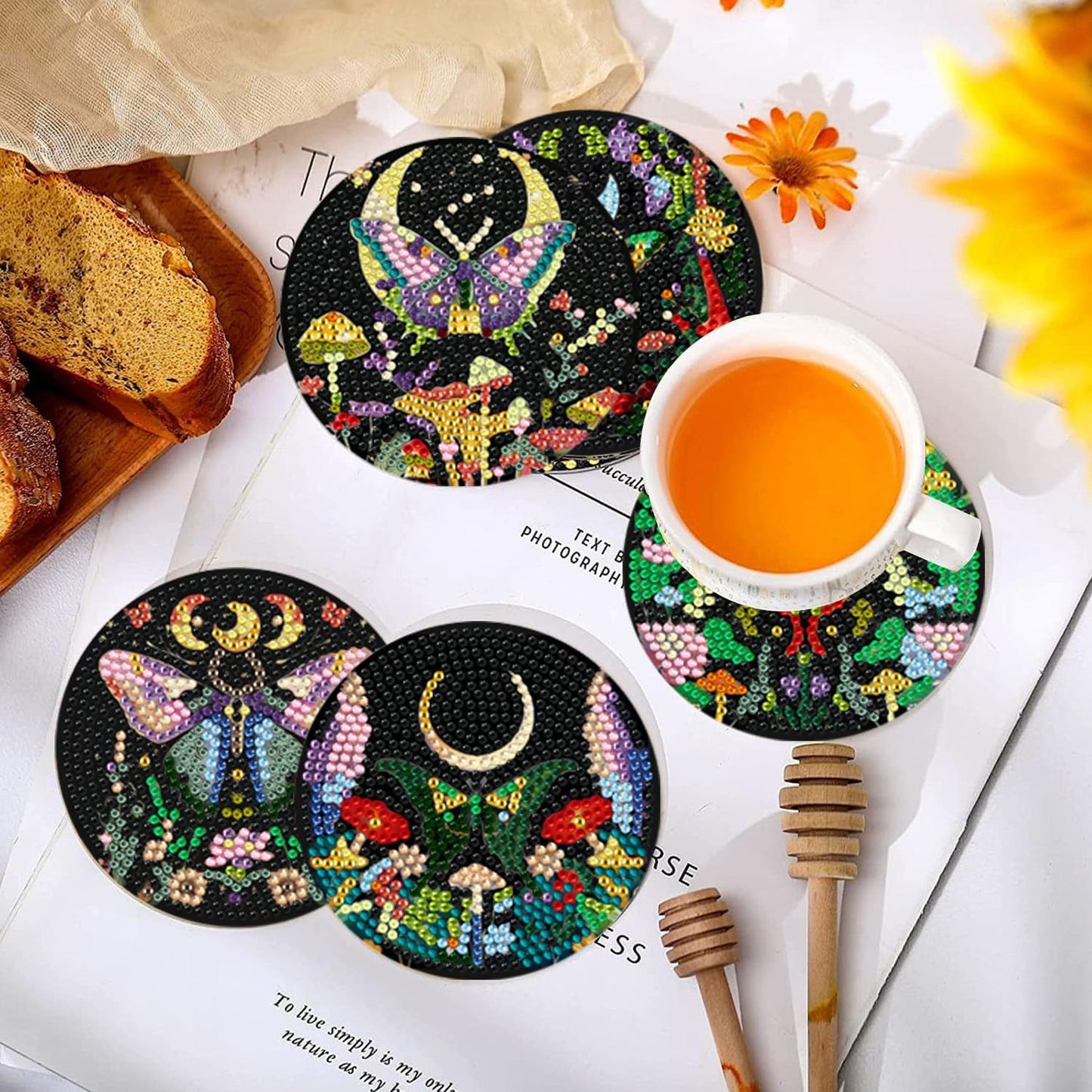 EWJRNSF 10 PCS Diamond Art Coasters Kit, Small Diamond Painting Coasters, Fall Diamond Art Kits for Adults Beginners, Arts and Crafts Supplies Item Sets with Holder Butterfly