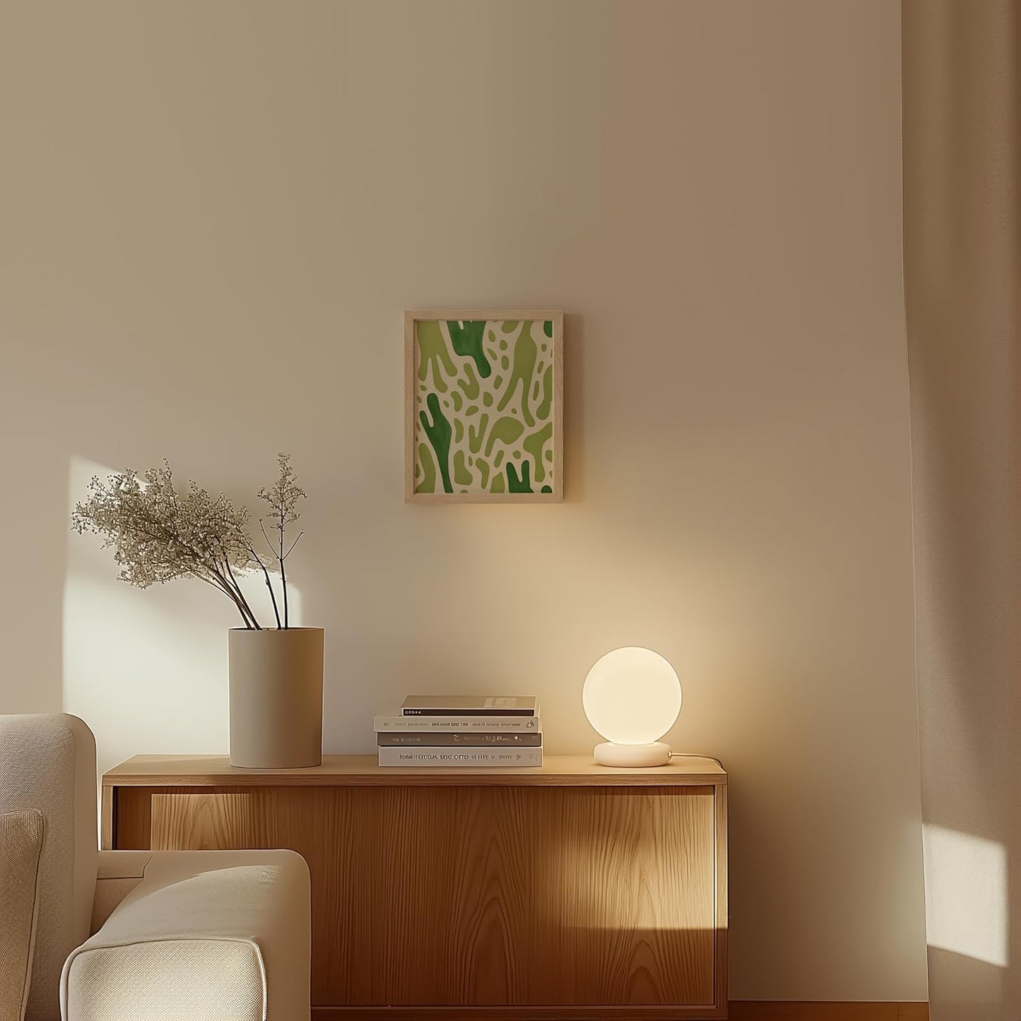 HAUS AND HUES Modern Abstract Wall Art - Blue and Green Living Room Art, Modern Artwork for Walls, Minimalist Picture for Living Room(Green Pattern, Beige Frame, 8x10)