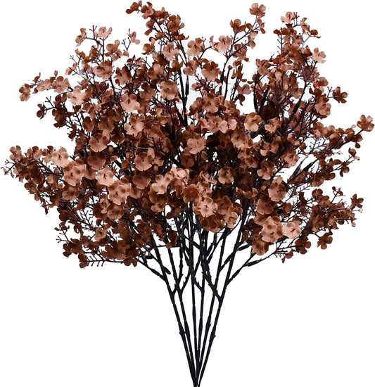 Mandy's Brown Artificial Baby’s Breath Flowers 6 Bundles Silk Gypsophila with Bendable Stems for Fall Centerpiece Wedding Decor and Table Arrangements