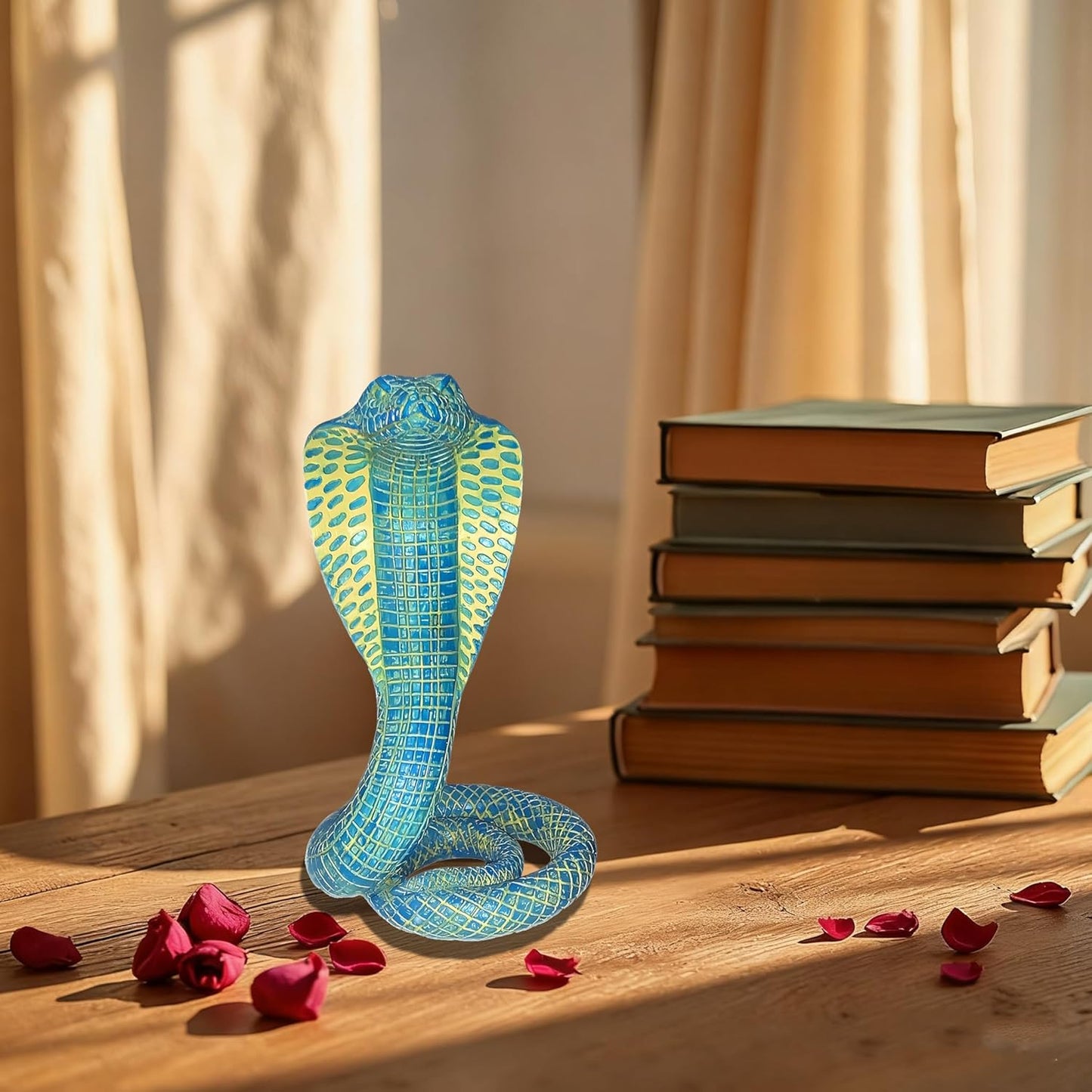 King Cobra Snake Statue Realistic Snake Resin Figurine Handcrafted, Indoor/Outdoor Animal Ornaments for Home Office Garden Yard Decor, Unique Gift for Collectors, Blue