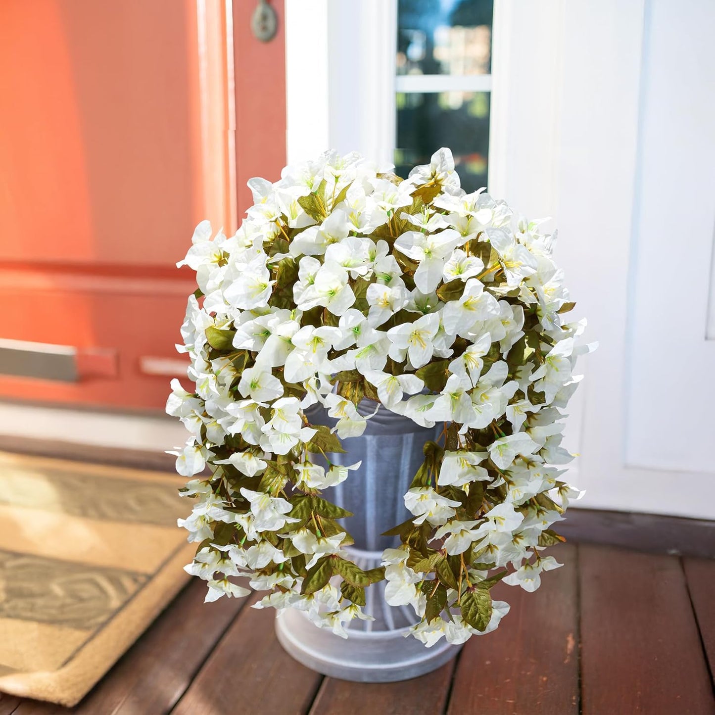 HyeFlora Bougainvillea Artificial Hanging Flowers Plants for Outdoors Winter Decoration, 2pcs Faux Bougainvillea Vines White Fake Flowers Realistic UV Resistant Silk Flowers for Outside Planter Yard