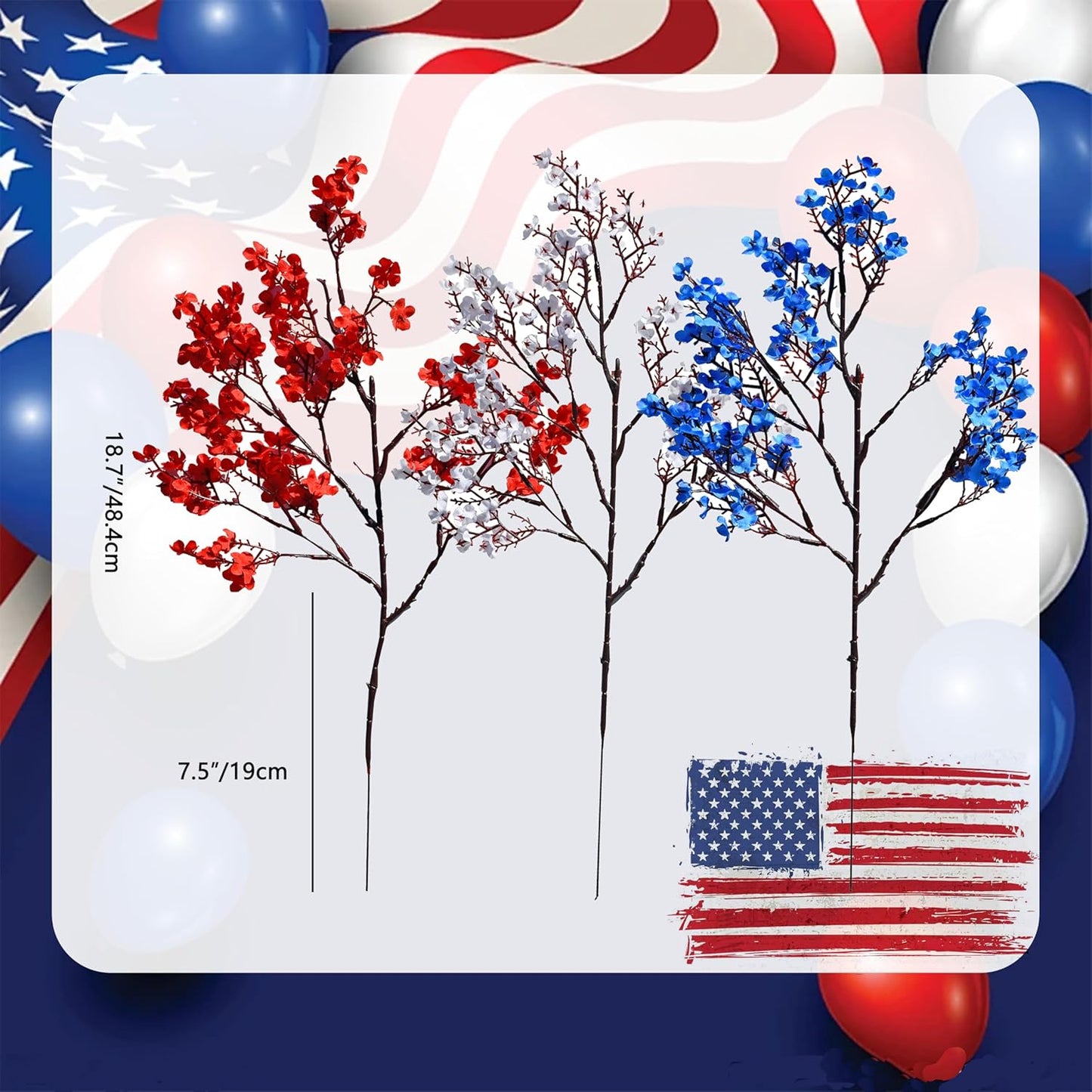 Mandy's Red White Blue Artificial Baby’s Breath Flowers 6 Bundles Silk Gypsophila with Bendable Stems for Fall Centerpiece Wedding Decor and Table Arrangements