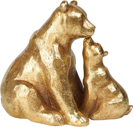 Guichifun Kissing Bear Statues Collectible Figurines - Resin Gold Mother and Baby Bear Statues for Home Decor Modern for Livingroom Bedroom for Mother 8 x 4 x 6.5 Inch