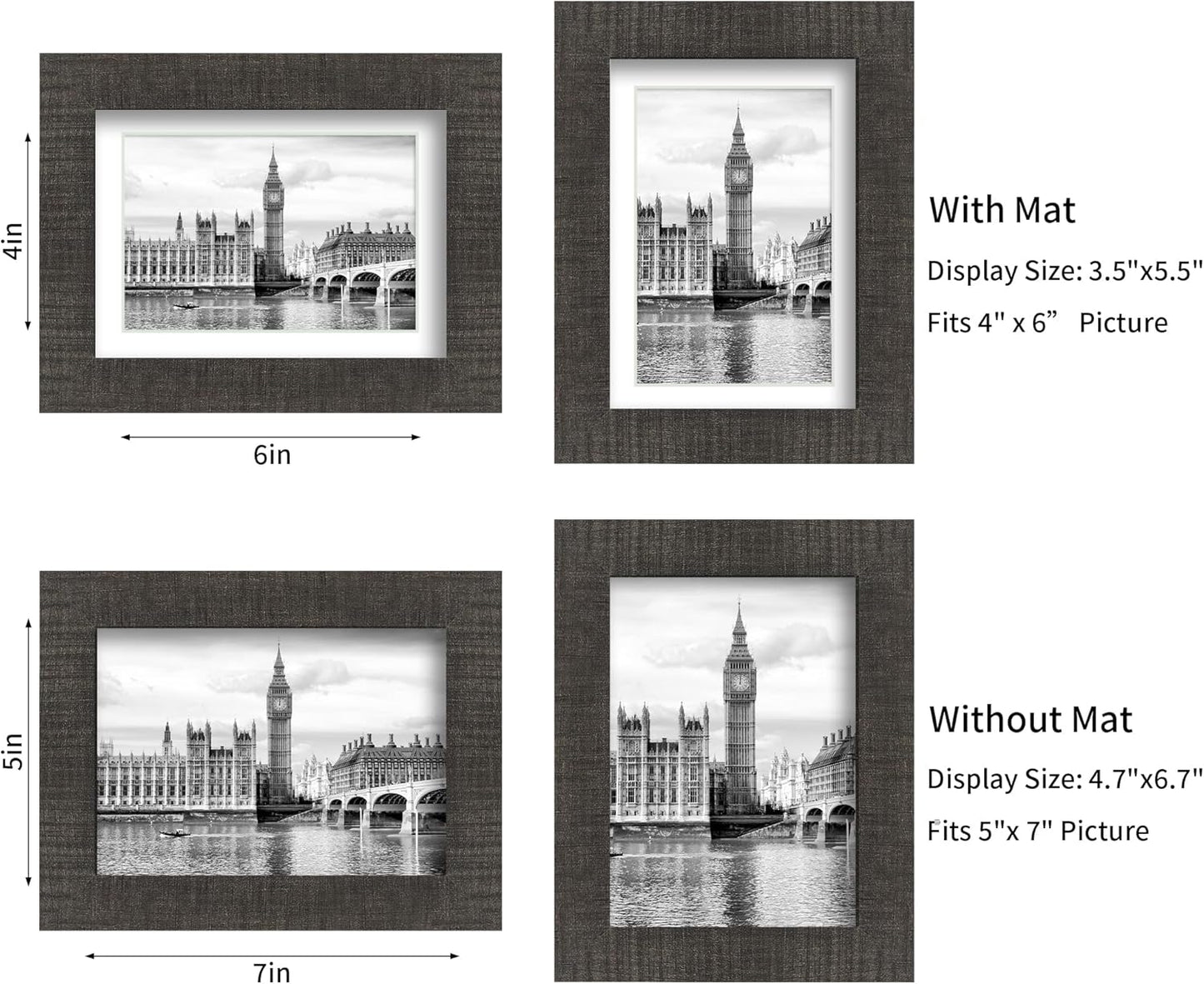 iRahmen 5x7 Picture Frame Set of 2 with HD Glass, Display Picture 4x6 with Mat or 5x7 Without Mat, Rustic Wood Photo Frames for Wall Mount or Tabletop Display