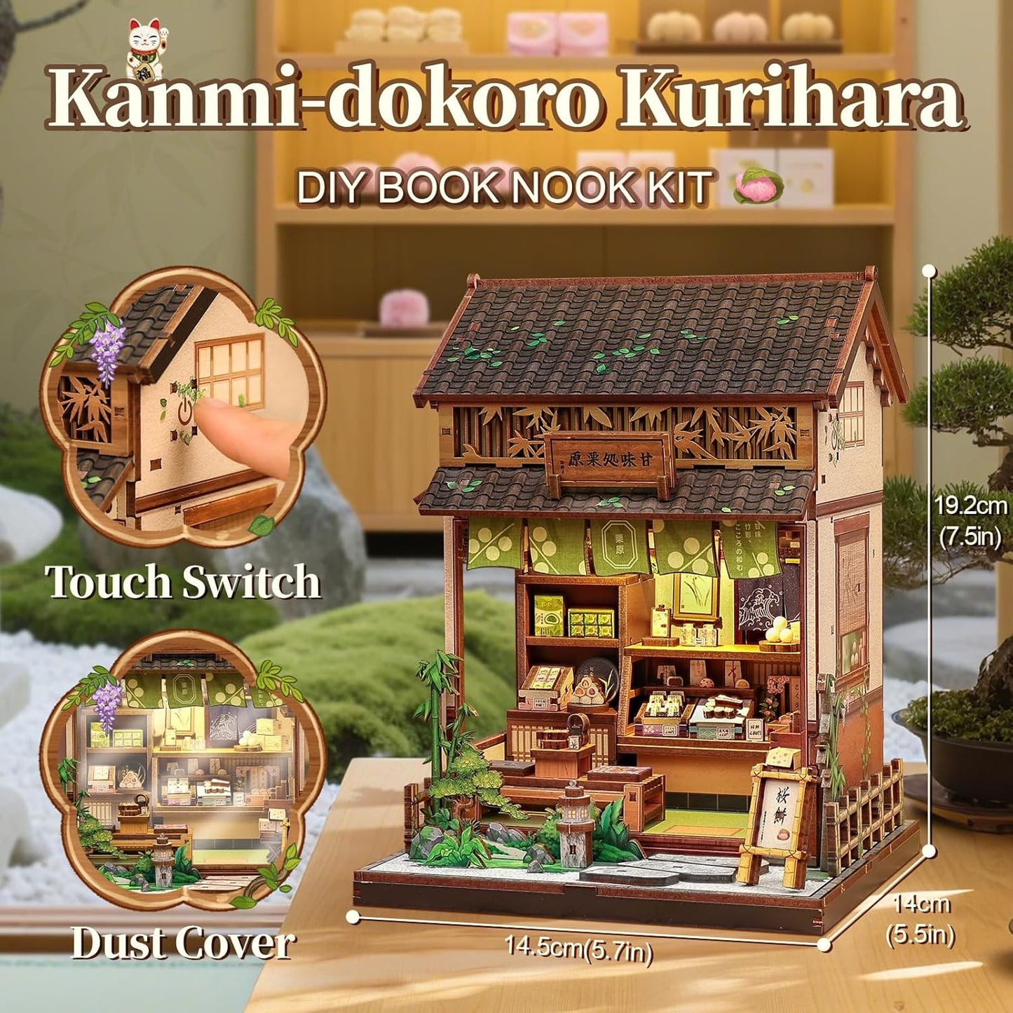 Fsolis Book Nook Kit - DIY Miniature House Kit for Adults Mini House Tiny 3D Puzzles for Bookshelf Diorama Decor Gifts for Women Teenagers Puzzle Lovers (Japanese Sweets Shop)