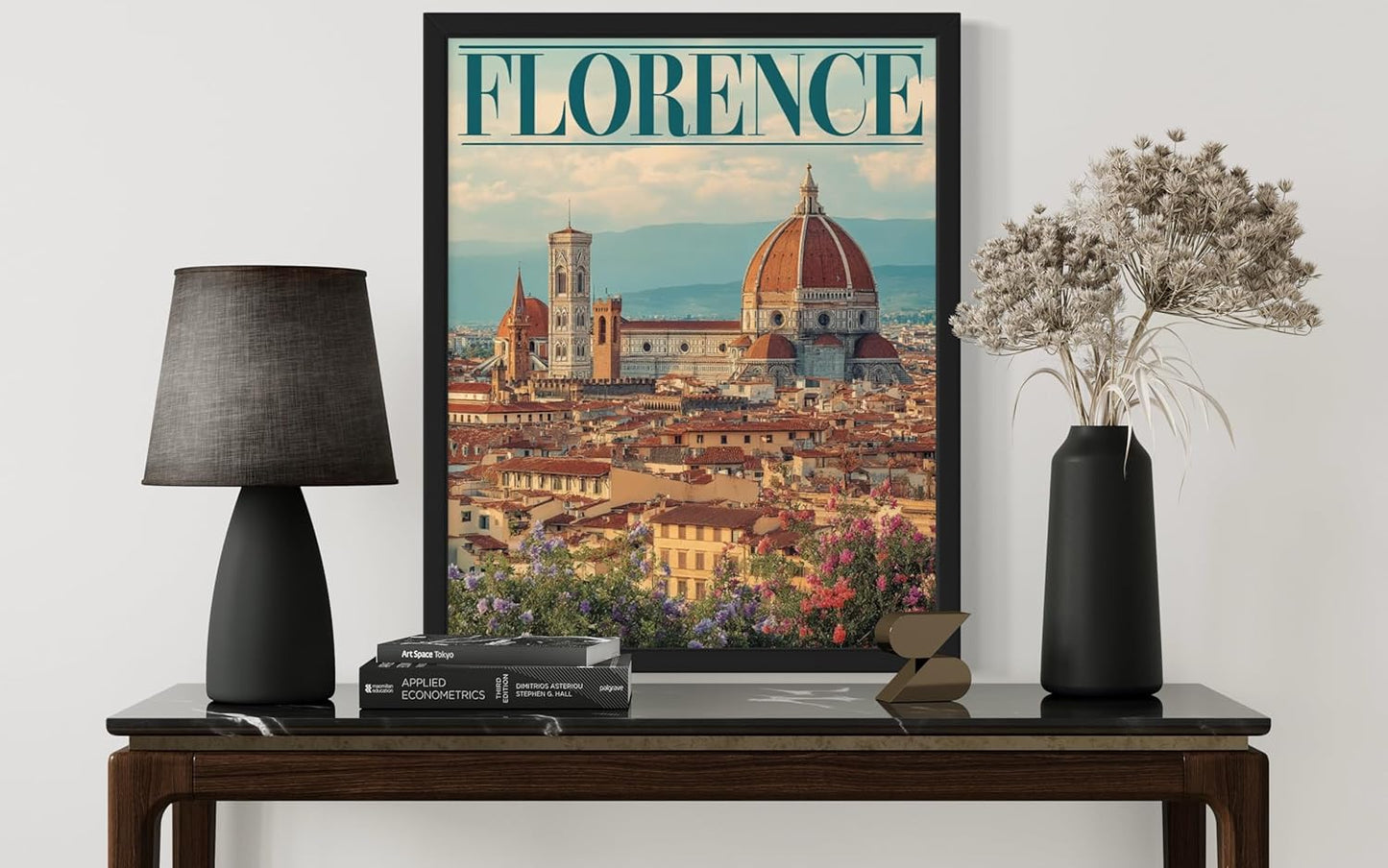 Florence, Italy Art Print Poster, Europe Vintage City Retro Photography Skyline Travel Bedroom Bathroom Living Room Decor 183 (Florence, Italy, 11 x 14 inches, Black Frame)